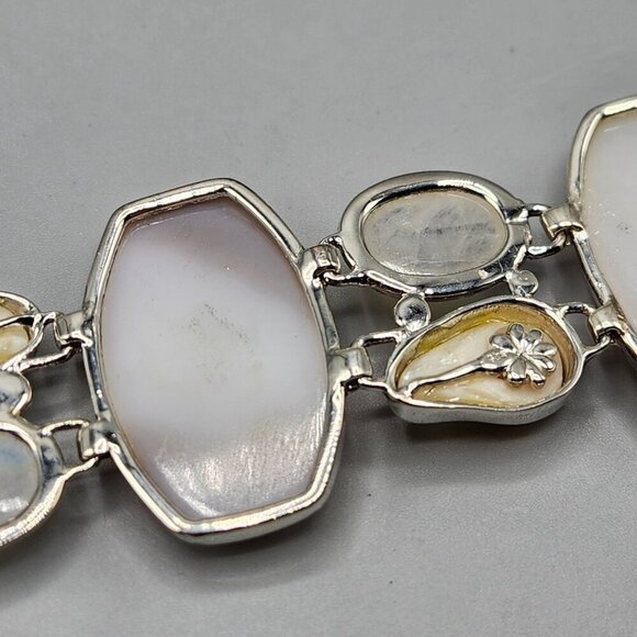Sajen Druzy Bracelet Iridescent White Blue Pearl Chunky Link 925 Sterling Silver - Picture 10 of 14
